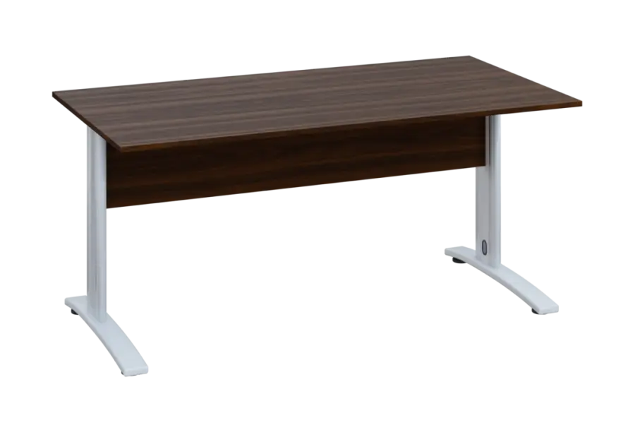 EPK 18 - 16 stůl kancelářský, kovová podnož bílá, deska 18 mm, široký 1600 mm, ořech královský